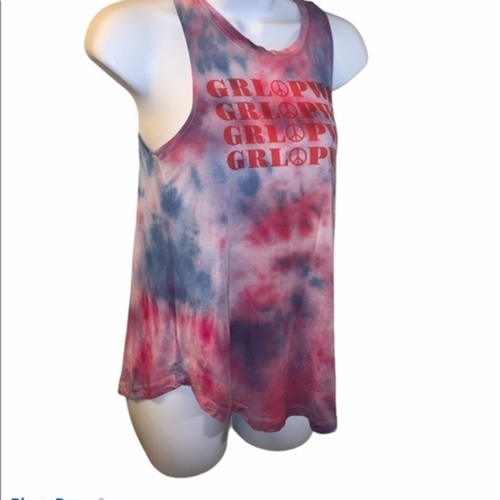 Girl power red and blue tye dye tank top Xs